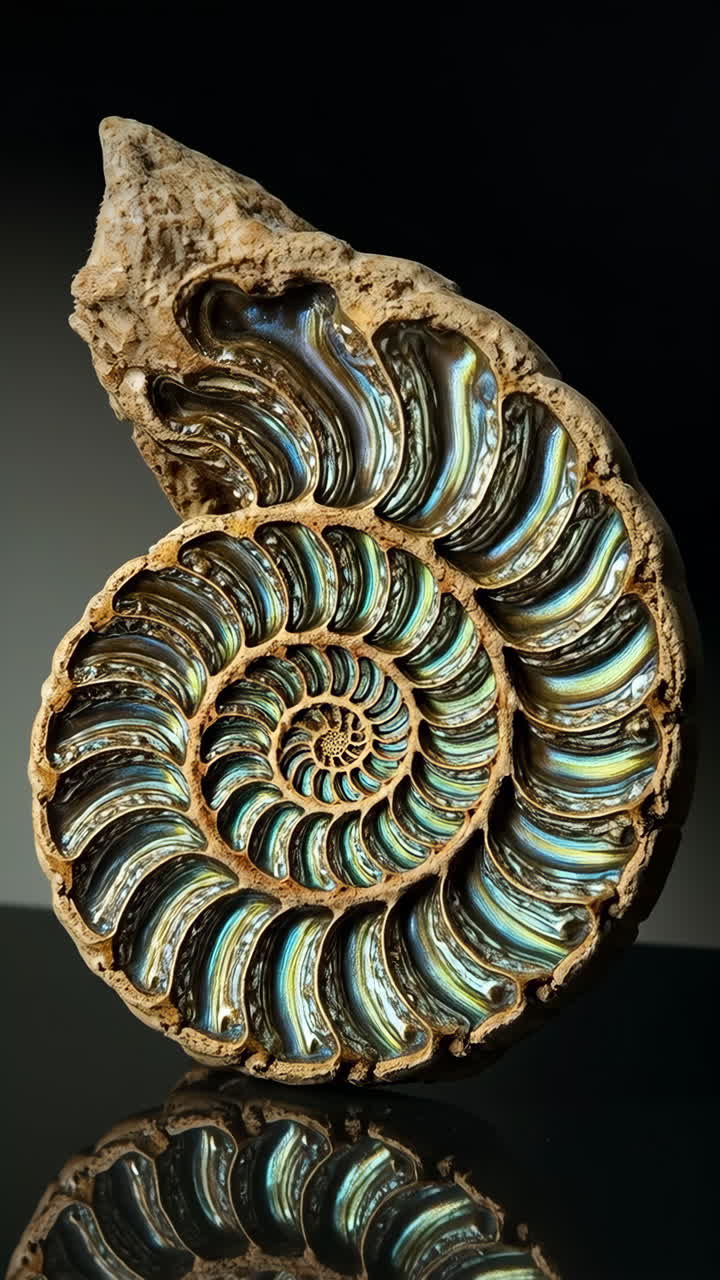 Iridescent Nautilus Shell Fossil Cross-Section