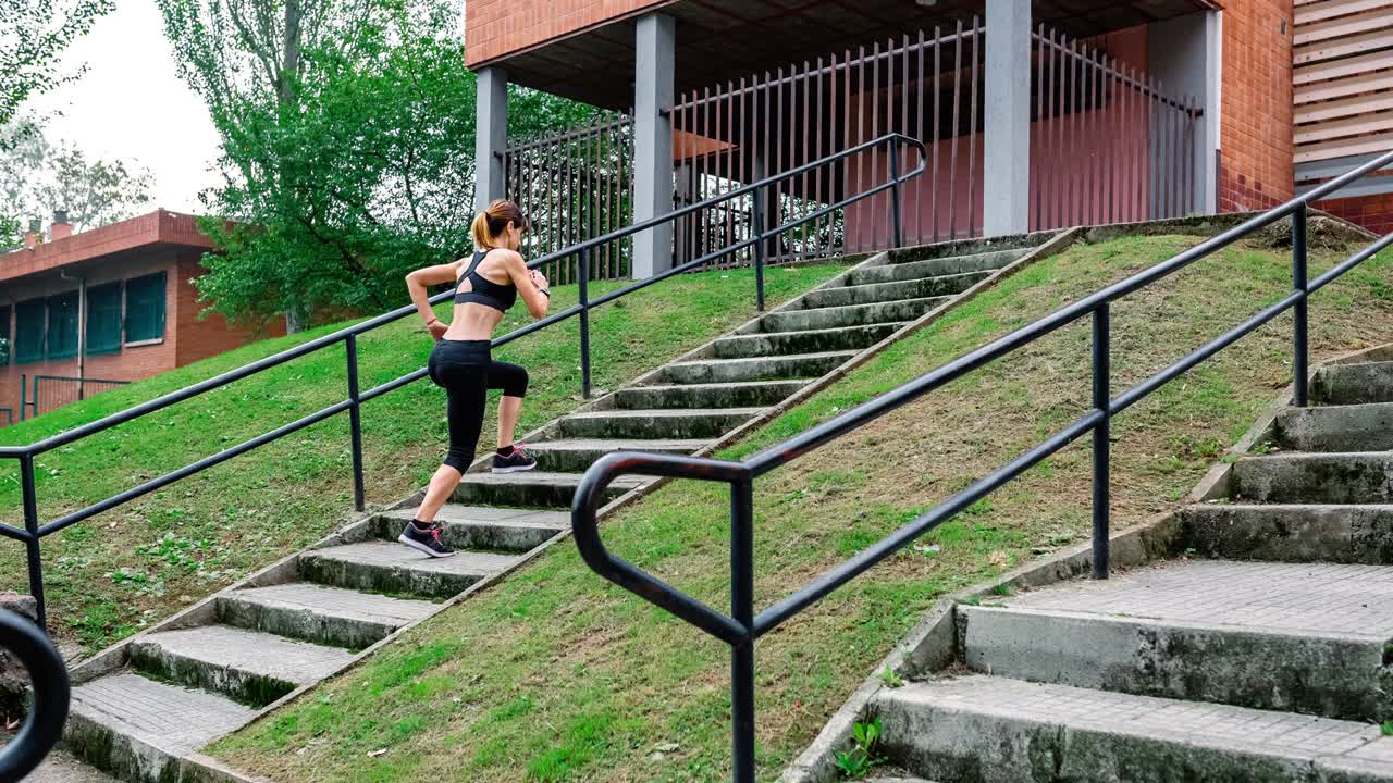 atleta subiendo y bajando escaleras al aire libre
