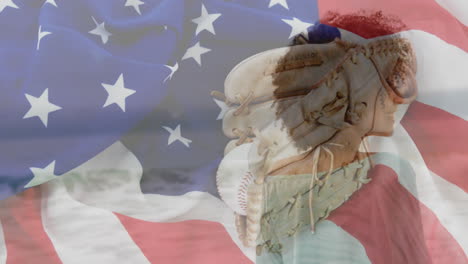 baseball glove on american flag, symbolizing patriotism with sports animation