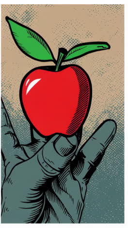 stylized hand holding a red apple