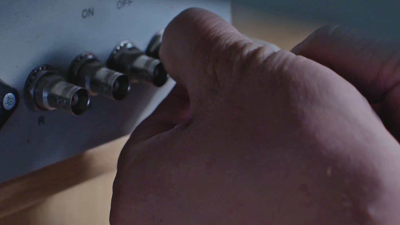 Close Up Of Disconnecting Wires With Old Type Connectors From Computer CRT Monitor