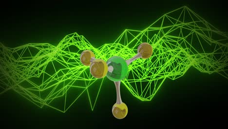 animation of 3d micro of molecules and green connections on black background