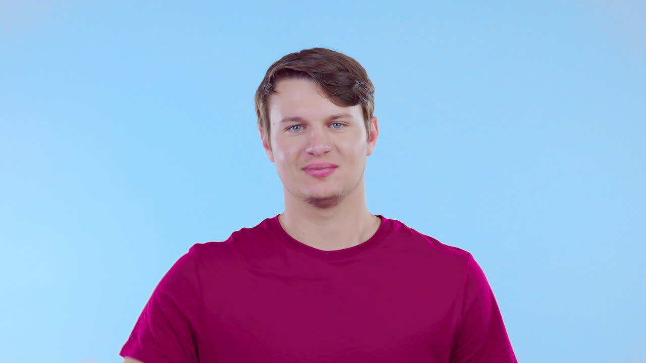 Happy man, ok hands and face in studio