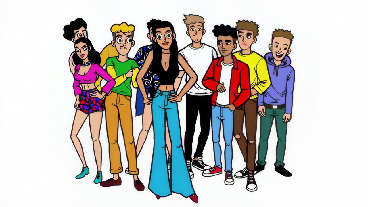 Vibrant Cartoon Characters Interacting in a Group