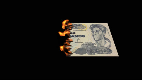 burning bolivian banknote