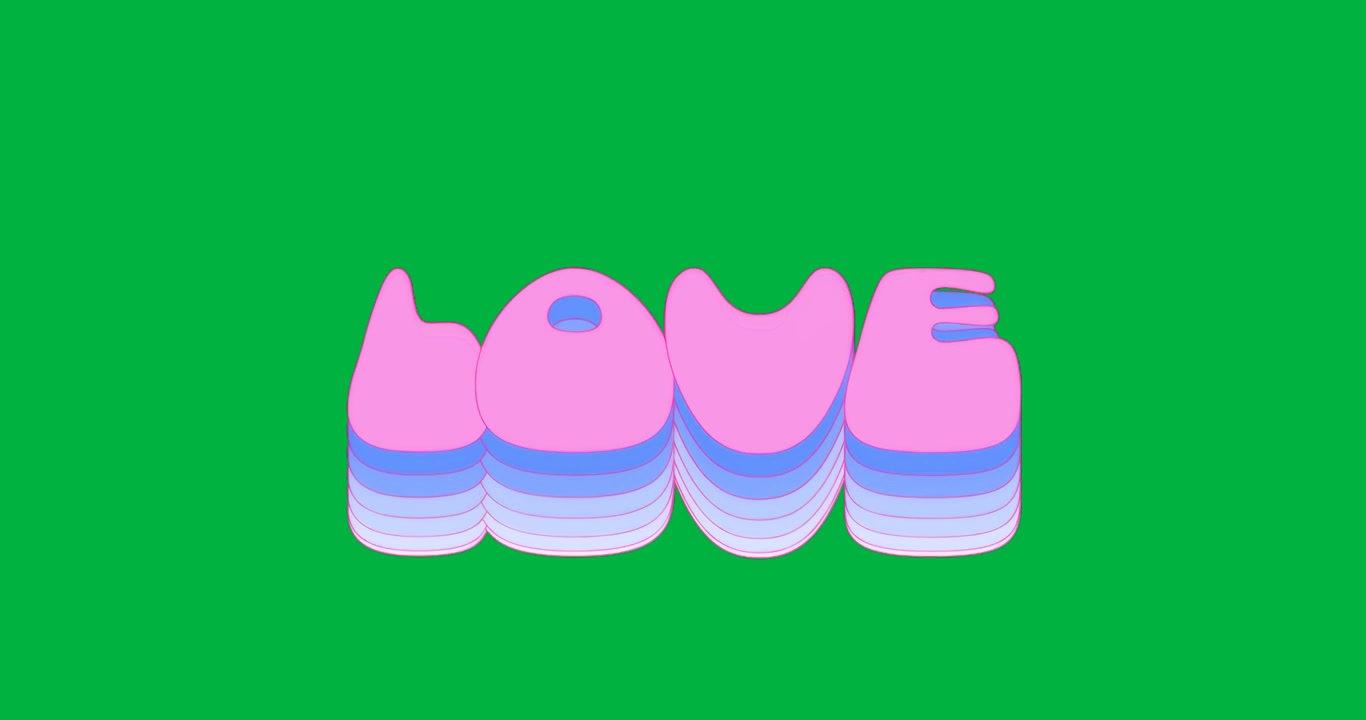 Lettere "LOVE" a bolla che fluttuano su uno sfondo trasparente, mostrando contorni stratificati per il graphic design.