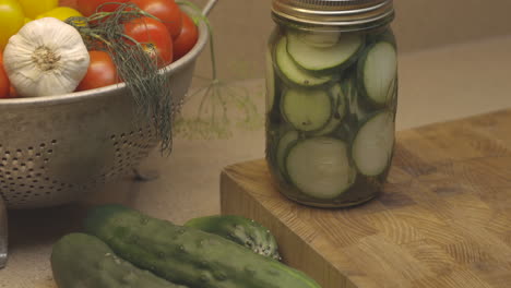 making refrigerator dill pickles in the kitchen