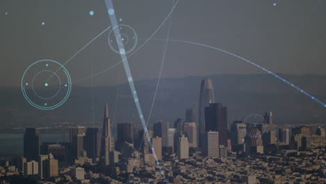 animación de redes de conexiones en el paisaje urbano