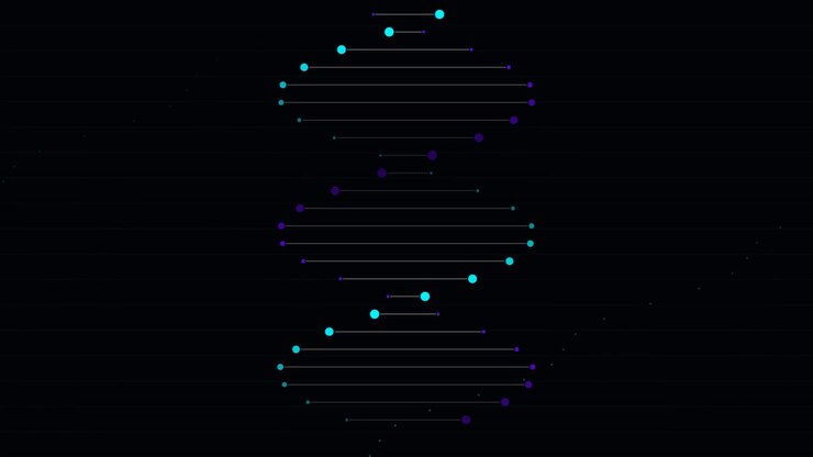 Animated Digital DNA Helix Rotating on Dark Background
