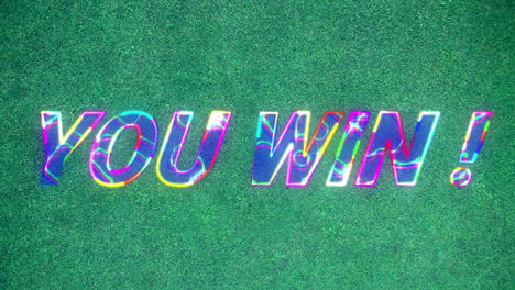 animation of you win text on green background