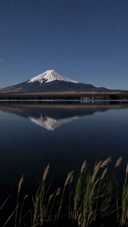 mount fuji reflection on a starry night