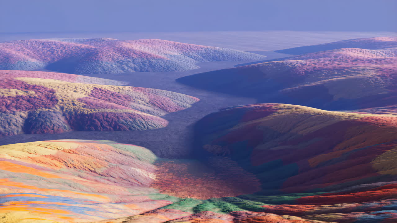 Vibrant Abstract Landscape with Colorful Mountains and Valley