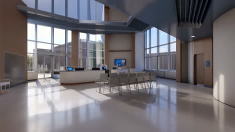 modern hospital or clinic waiting room with reception desk