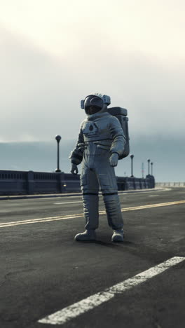 astronaut standing on a road