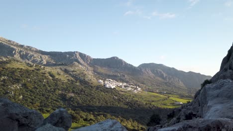 rising reveal of benaocaz, spain, popular pueblo blanco tourist attraction in cadiz mountains