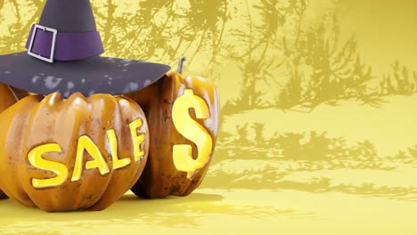 Espeluznantes-Calabazas-De-Animación-De-Ventas-De-Halloween,-Sombrero-De-Bruja