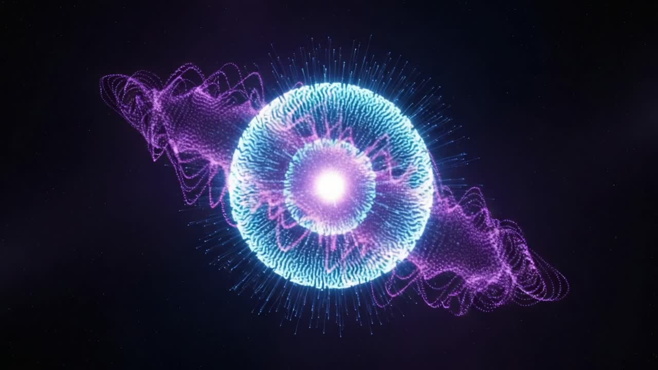 A Stunning Visualization of Energy and Motion: A Dynamic Sphere Surrounded by Radiating Waves, Representing the Essence of Vibrational Forces in the Universe