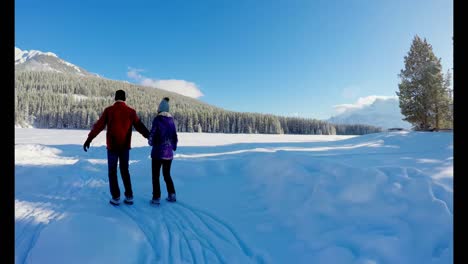 pareja patinando en un paisaje nevado 4k