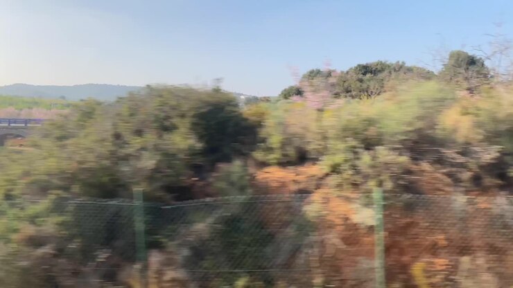 Riding train through landscape of Spain