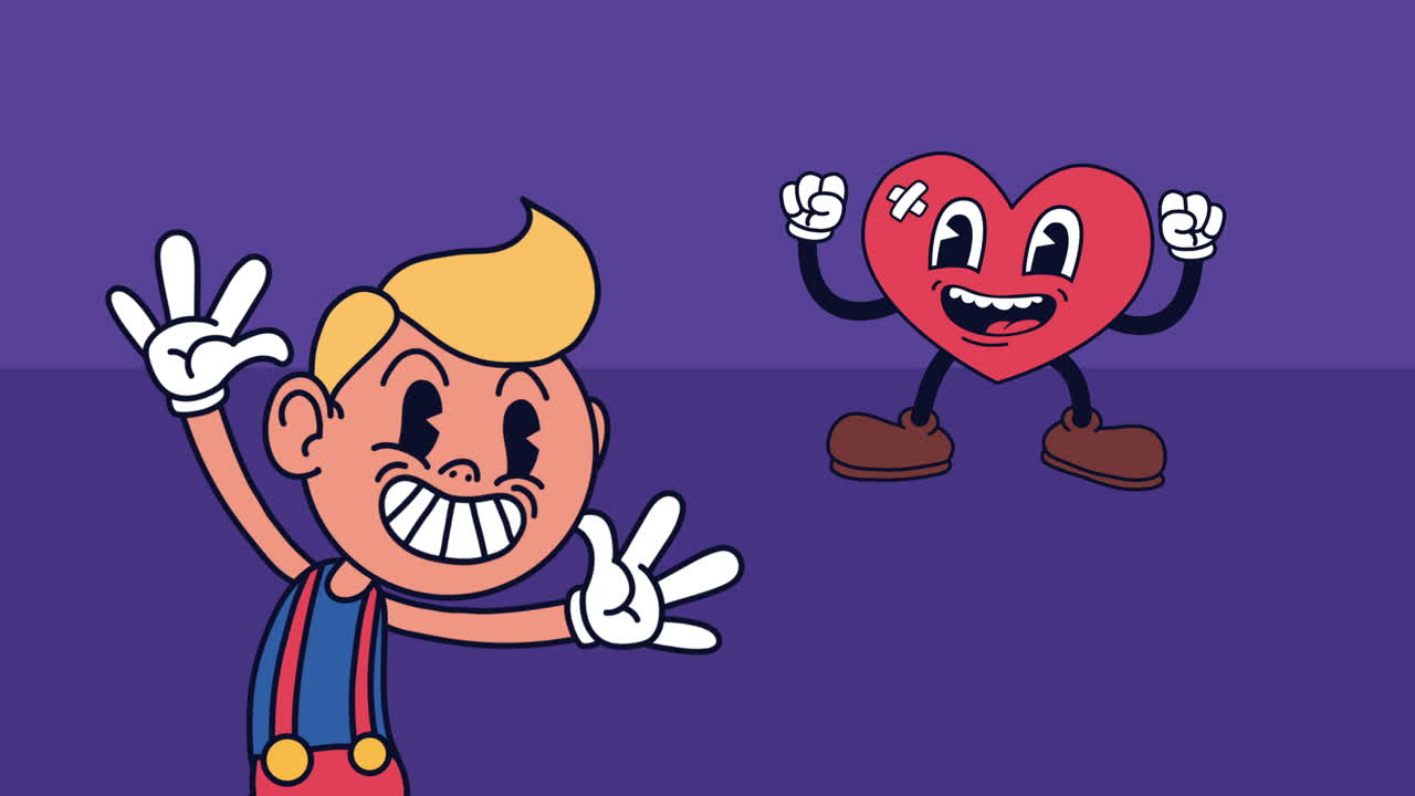 animación de personajes cómicos de heart kawaii