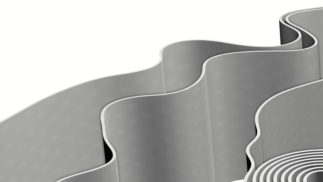 Render 3D astratto di file di strisce spline colorate, curve di luce e ombra con movimento fluido, texture di superficie a onde come sfondo.