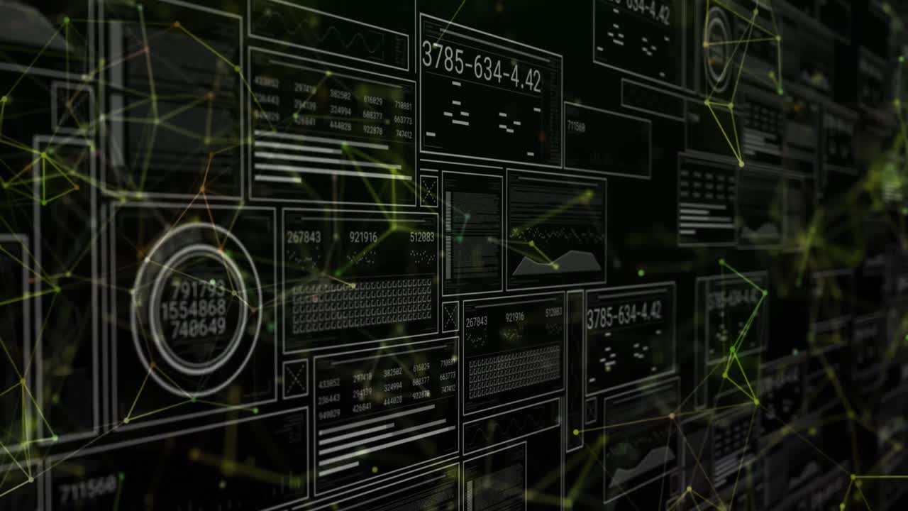 Animation of digital data processing over black background