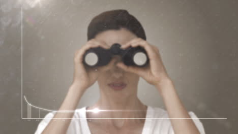 businesswoman looking through binoculars at graph