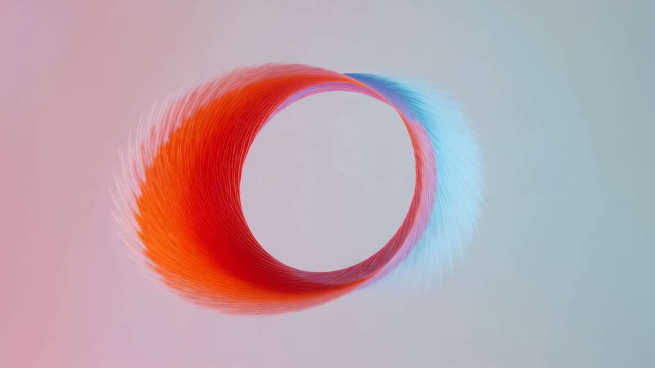 시계 방향으로 회전하는 토러스와 빨간색, 파란색으로 진동하는 스트로크를 보여주는 옅은 그라데이션 필드