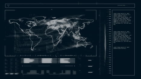 Animation-Der-Weltkarte-Und-Datenverarbeitung-Auf-Schwarzem-Hintergrund