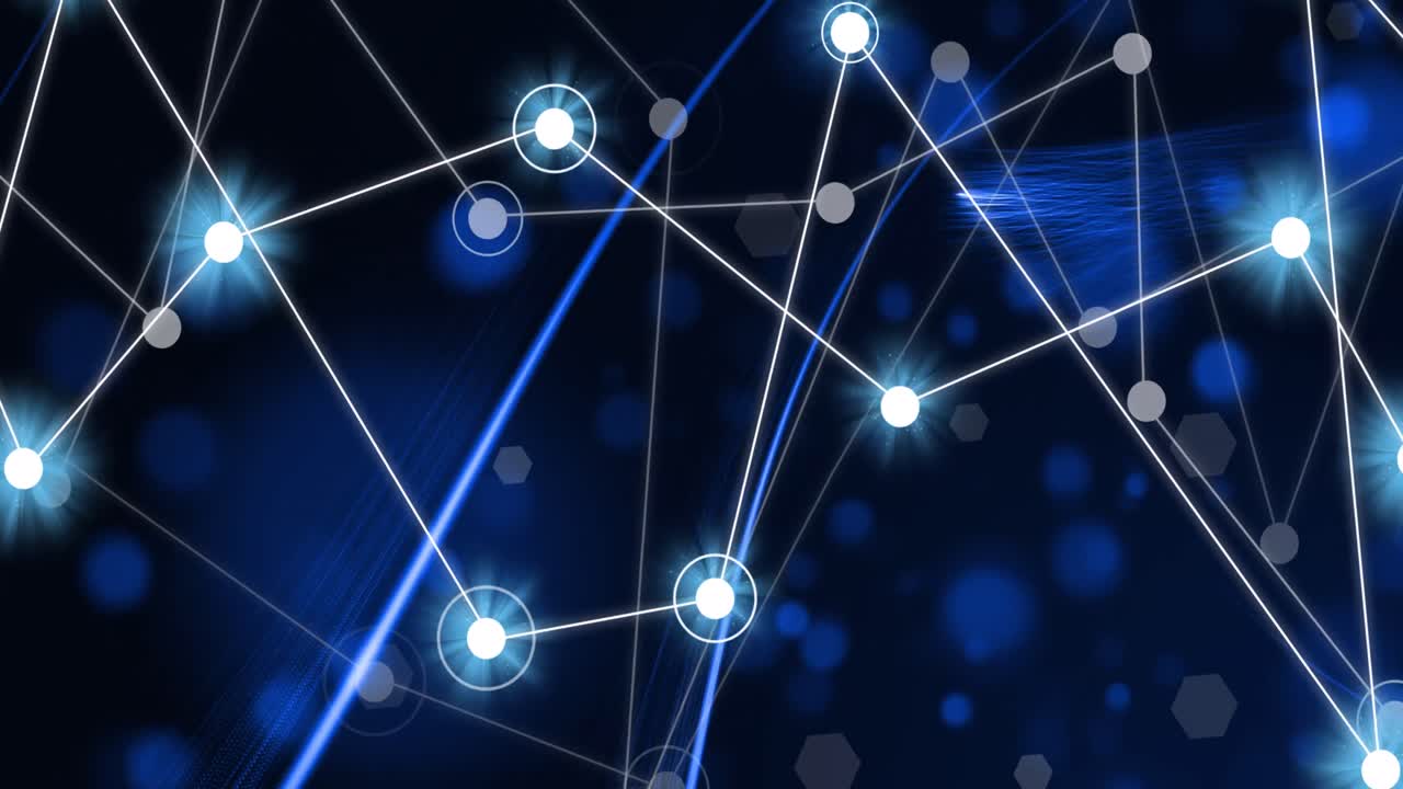 animación de conexiones y luces sobre fondo negro