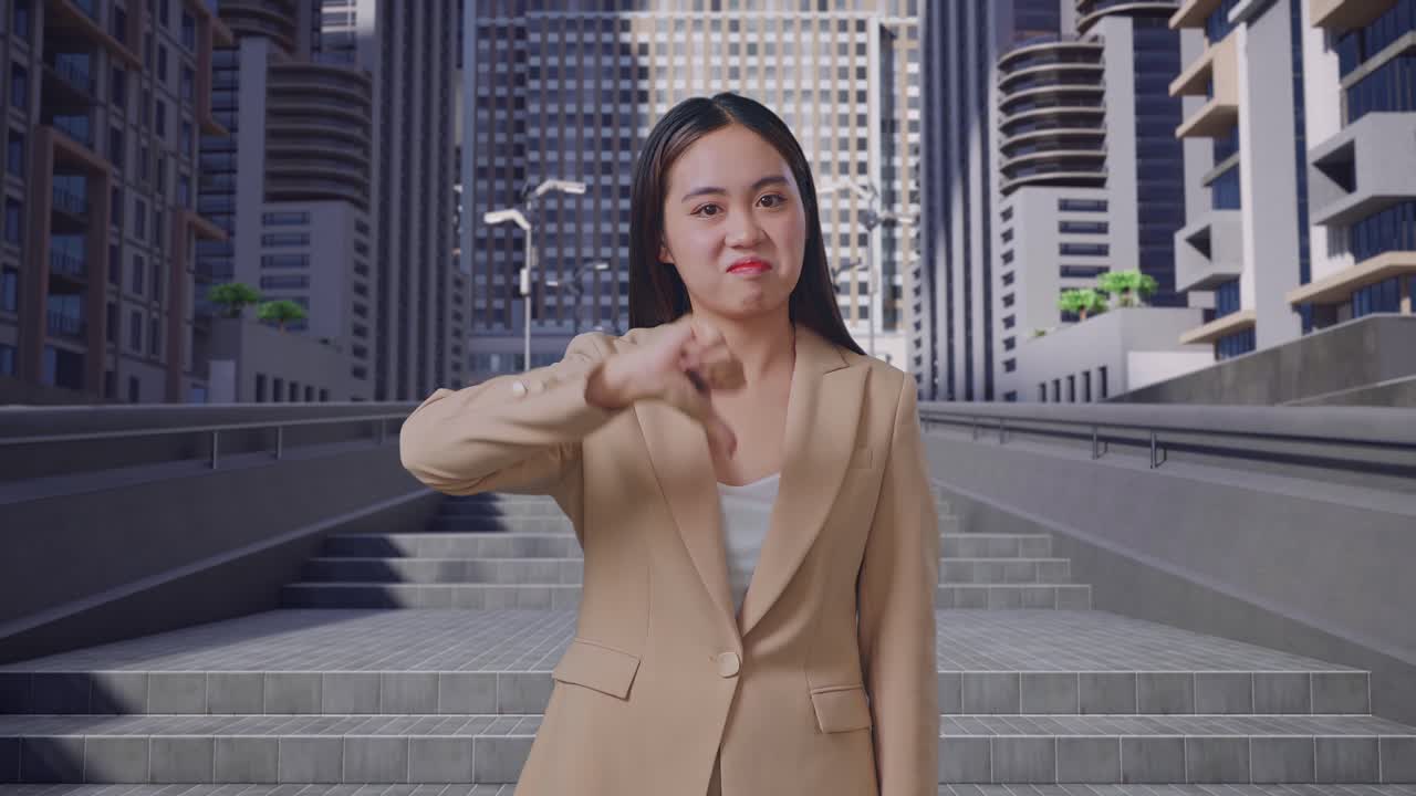 도시 풍경에서 불쾌한 여성