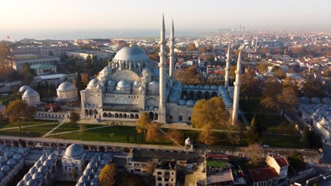 aerial view suleymaniye mosque with clear sky in istanbul, turkey
