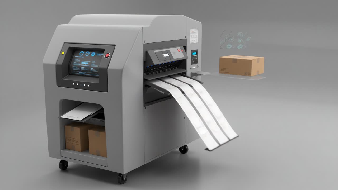 Advanced Automated Document Processing Machine Streamlining Packaging and Shipping Operations with Efficient Sorting and Management Features for a Modern Workspace