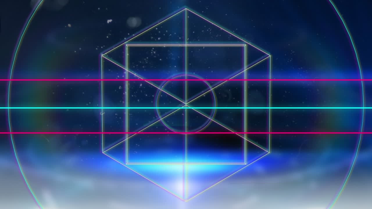 기하학적 형상 과 파란색 의 스포트라이트 위 에 빛나는 선 들 의 애니메이션