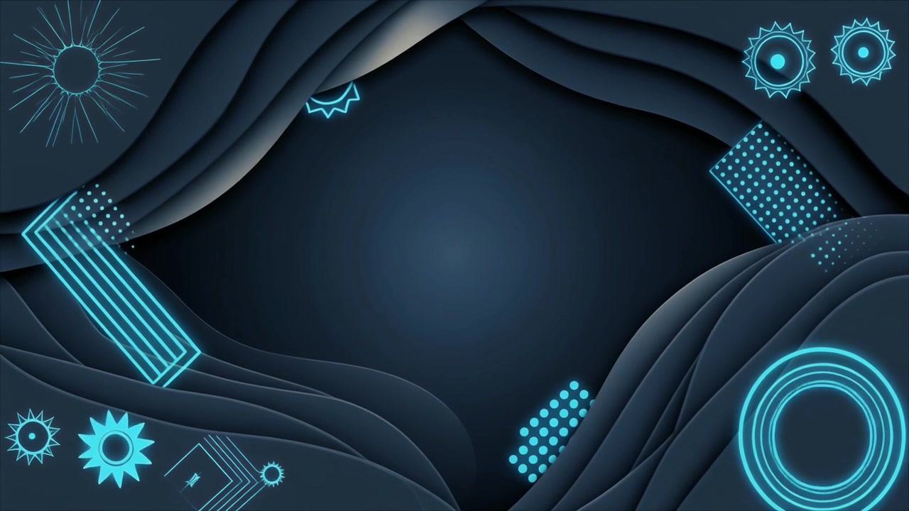 Dark Blue Abstract Background with Animated Cyan Geometric Shapes
