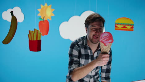 man with food decorations