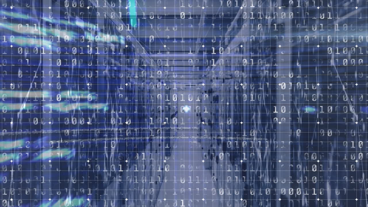 Animation of data processing and binary code over servers
