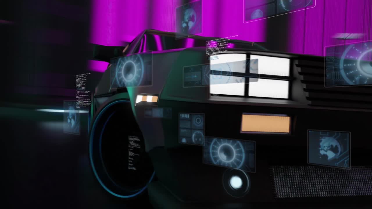 자동차 운전 위의 스코프와 함께 디지털 인터페이스의 애니메이션