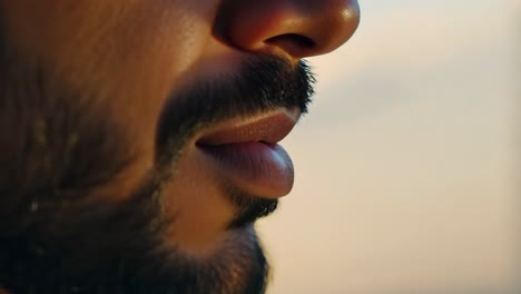 vista de perfil en primer plano de la cara y la barba de un hombre.