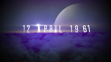 12 aprile 1961 con cielo nuvoloso viola e grande luna nella galassia