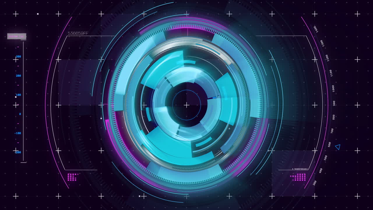 Animation of futuristic digital interface with rotating elements in school setting