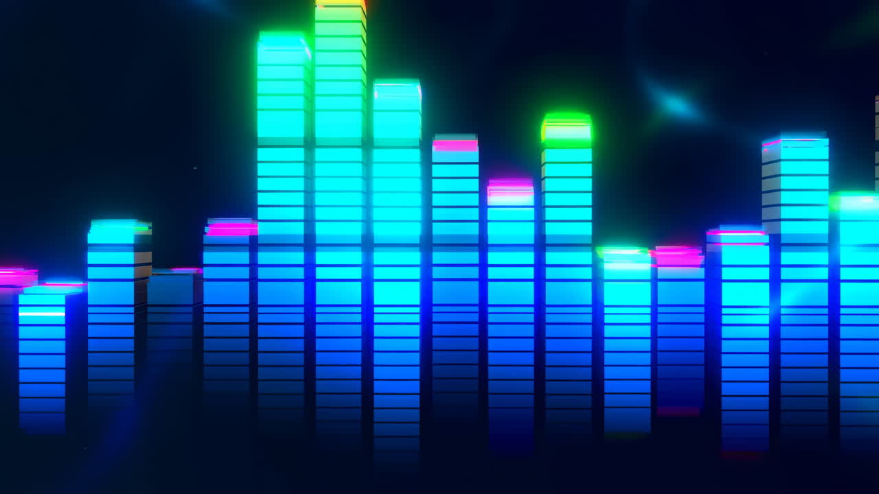 Vibrant Digital Equalizer Bars Pulsing on a Dark Background