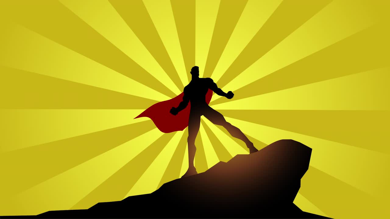 루핑 슈퍼히어로 실루과 웨이빙 케이프 애니메이션 스 비디오