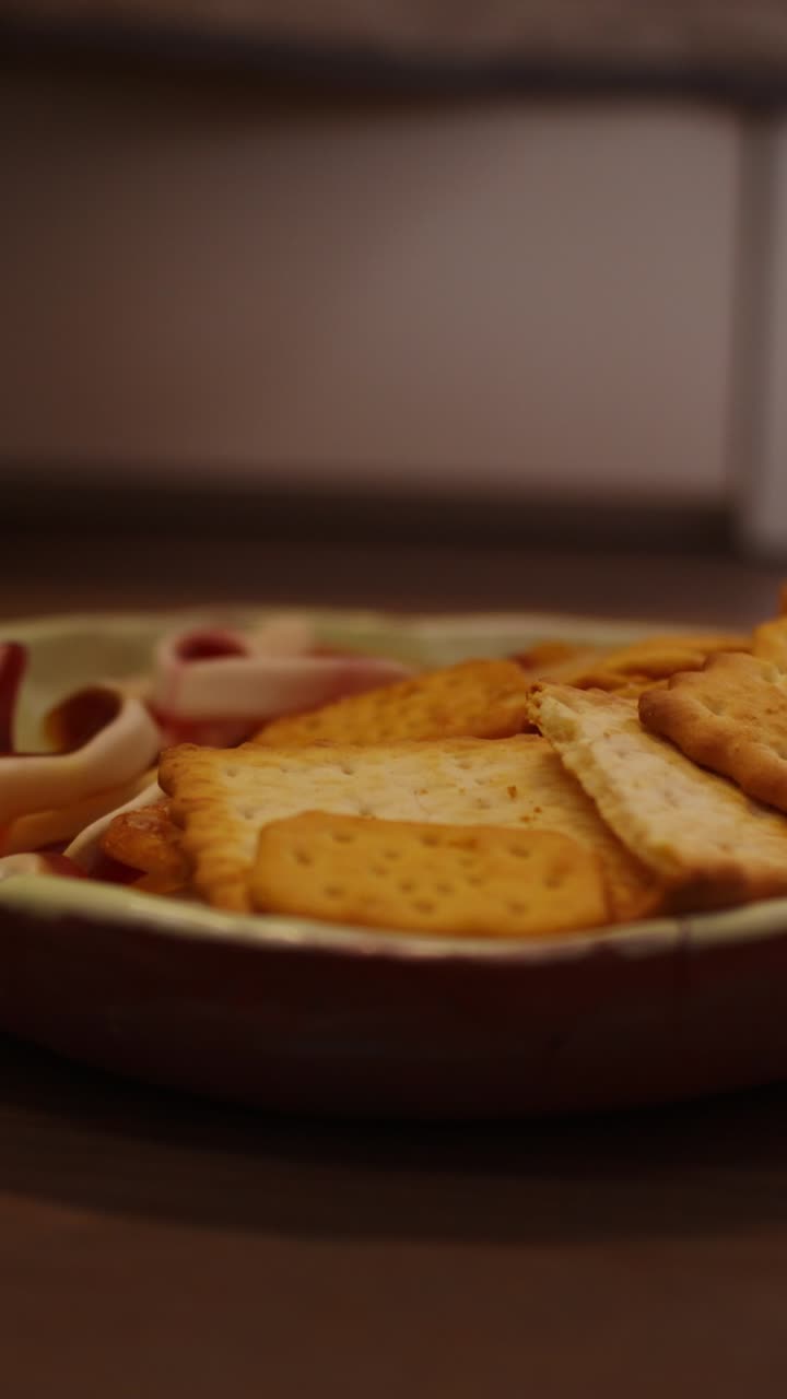 Hand reaching for crackers