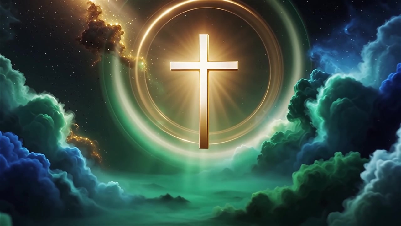 Croce Cristiana Luce Celestiale Sfondo per il Culto.