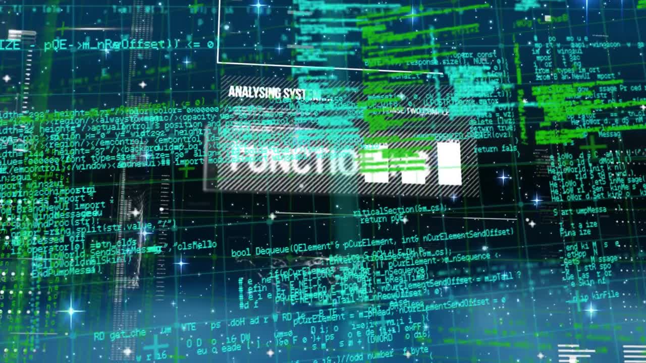 Animation of data processing on black background