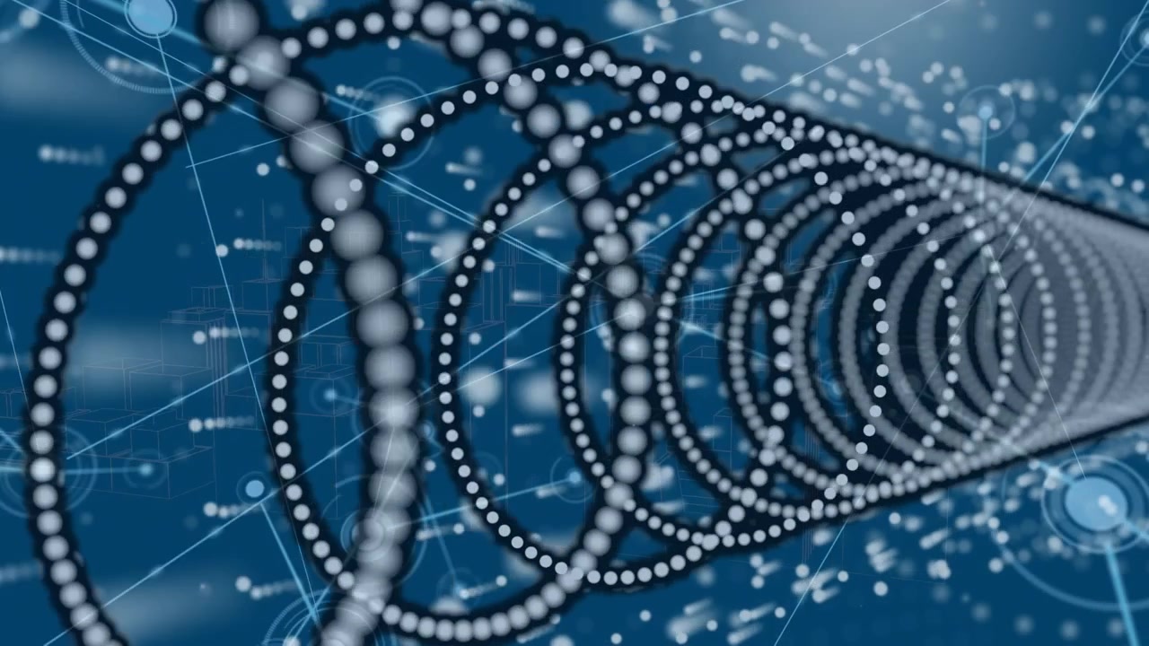 Animation of light spots over moving shapes on blue background