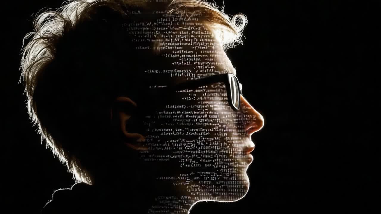 A Profile Silhouette of a Young Individual Surrounded by Code, Representing the Intersection of Technology and Identity in a Digital World