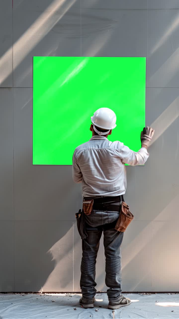 Animazione mockup live di un poster su una parete esterna, video 4K trasparente, green screen
