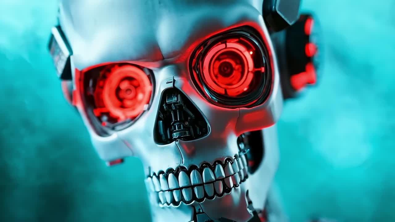 un primo piano di un cranio con luci rosse sulla testa